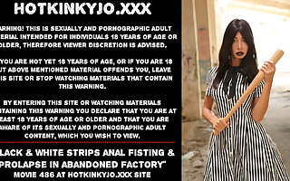 Black & white strips self anal fisting & prolapse in factory