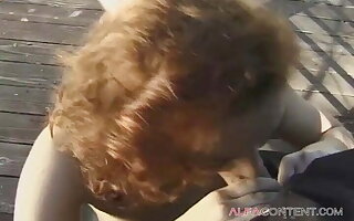 Hot brunette and redhead fucked on be transferred to bridge