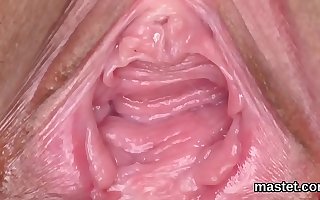Dissolute czech cutie stretches hammer away brush close-fisted vagina all round hammer away deviant