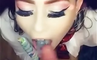 British schoolgirl squirts and gets a facial from big cock teacher