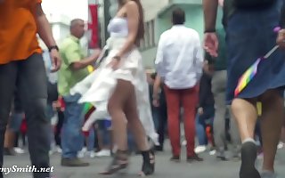 Funk City - Jeny Smith walks beside public beside transparent dress without panties